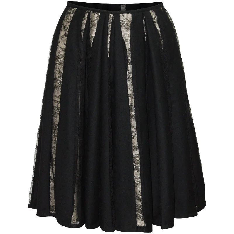 Fashion-forward Women's Wear Dries Van Noten Pleated Lace Midi Skirt in Black Wool