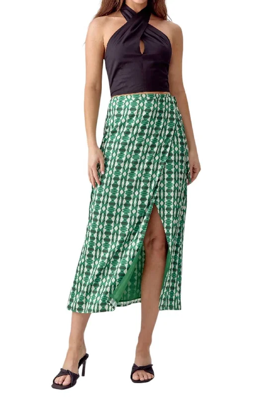 Women's Formal Event Attire Meredith Wrap Midi Skirt In Green Ivory