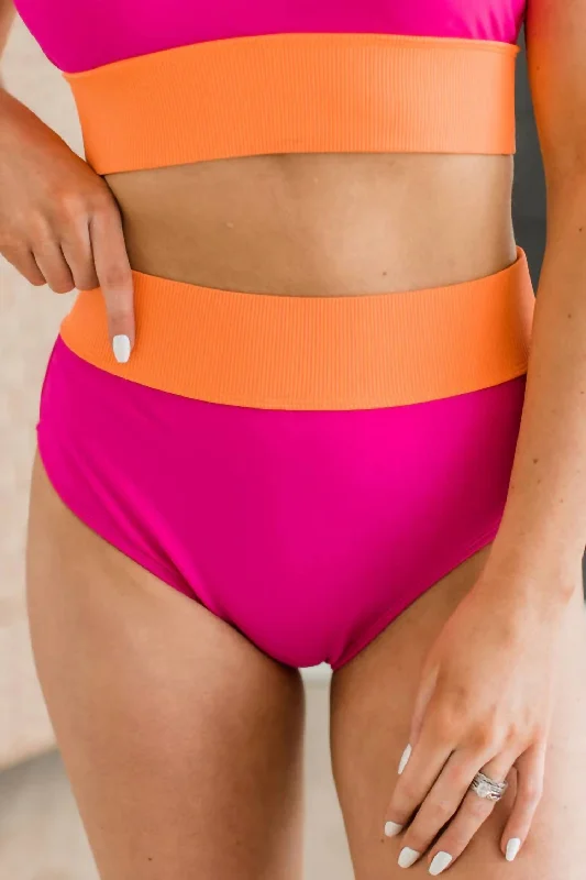 Women's Office Outfit Ray Of Sunshine Swim Bottoms In Hot Pink & Orange