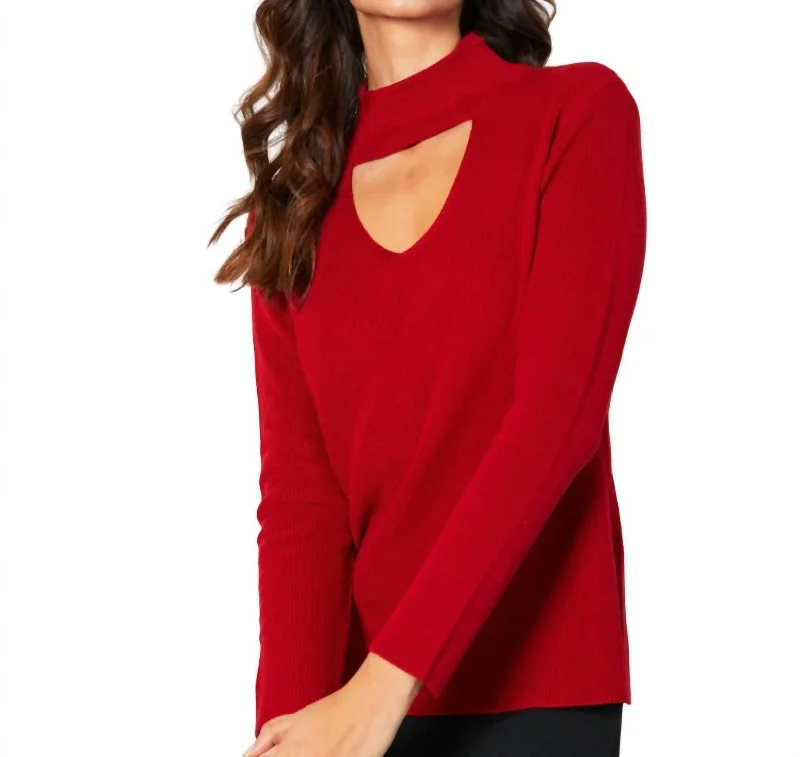 Casual Attire For Women Keyhole Ribbed Top In Rouge