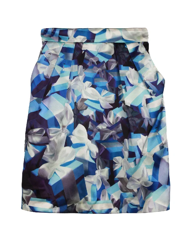 Designer Women's Fashion Online Mary Katrantzou Printed Skirt in Blue Silk