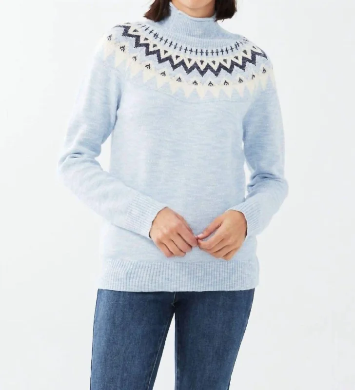 Women's Vacation Outfit Set Marled Fare Isle Sweater In Indigo