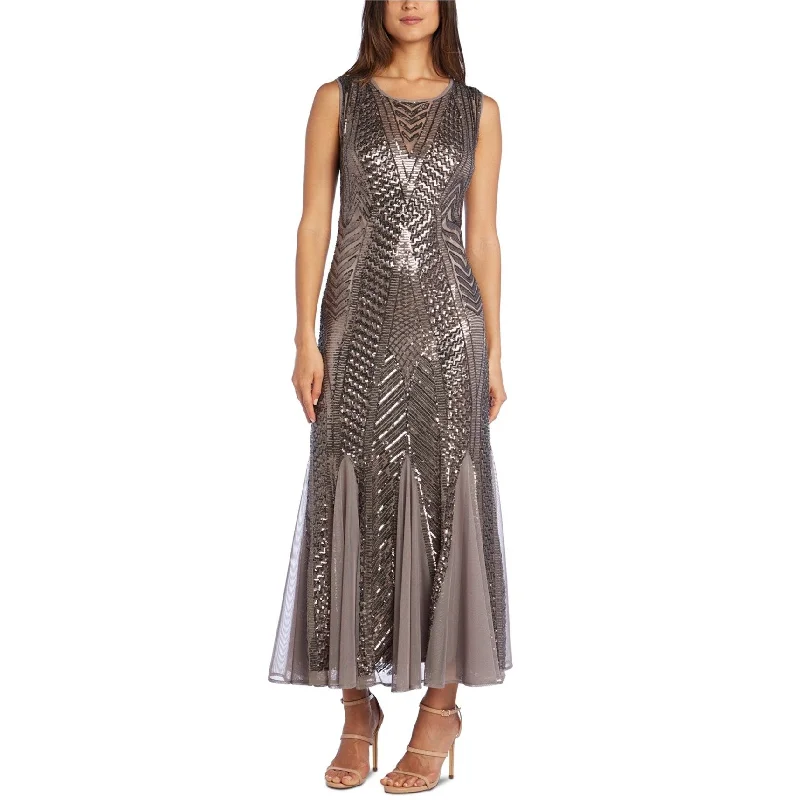 Women's Evening Wear Outfit R & M Richards Womens Godet Sequined Gown Dress, Brown, 8