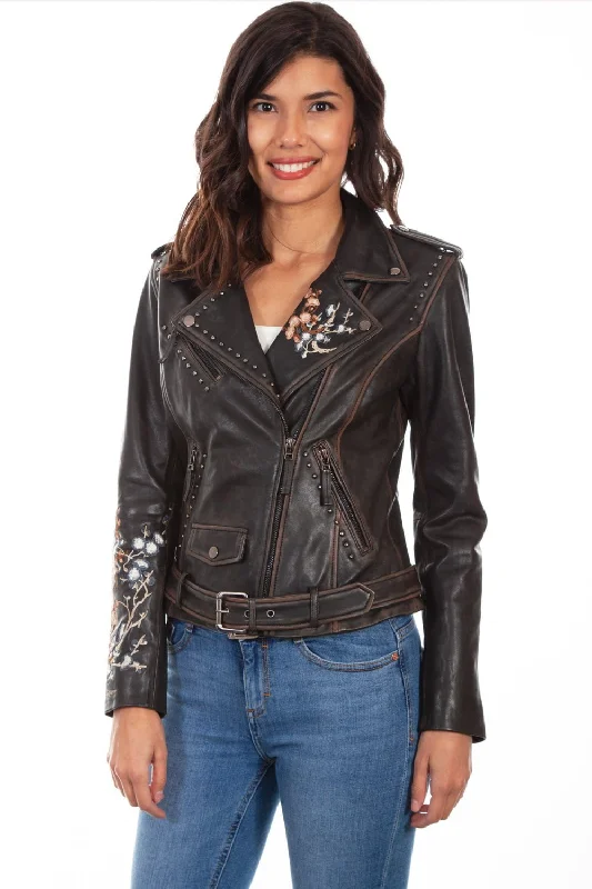 Plus Size Women's Fashion and Clothing Scully Womens Black Lamb Leather Motorcycle Studded Jacket