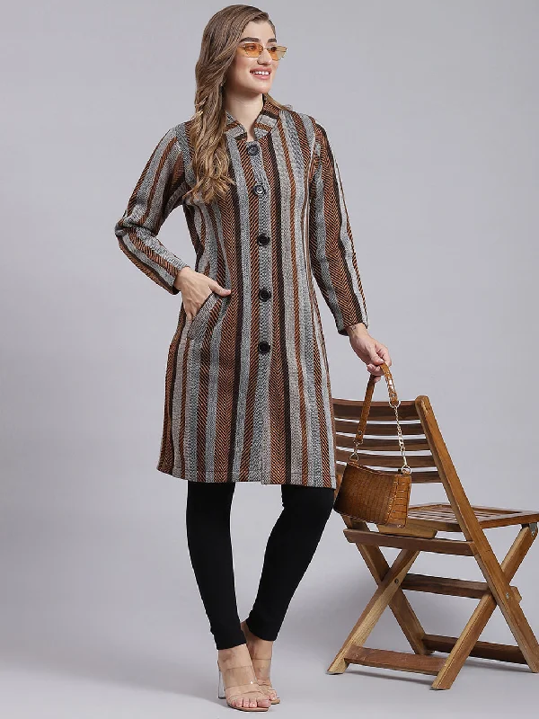 Stylish Everyday Clothing Women Multicolor Self Design Wool blend Knitted Coat