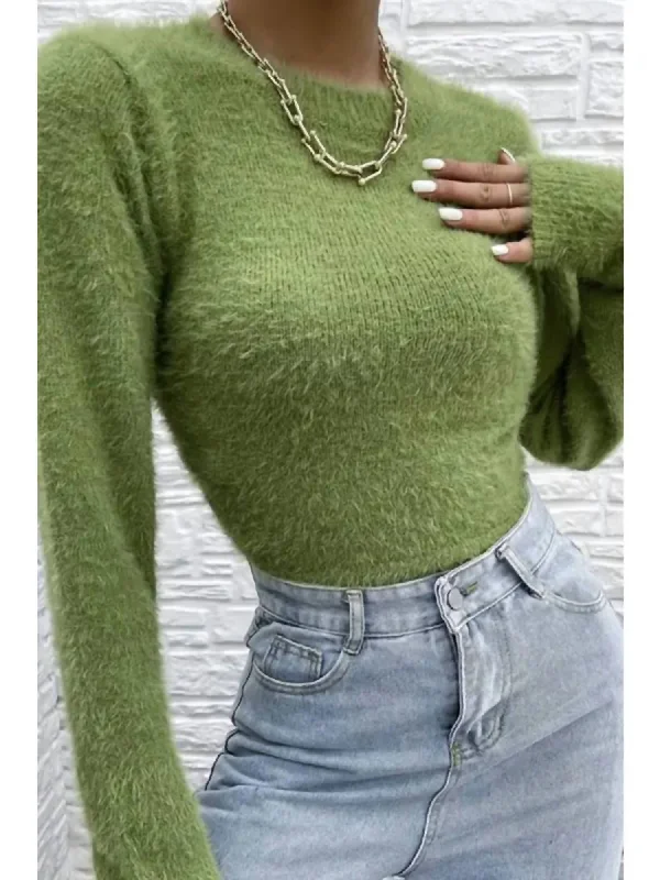 Clothes For Sale Fuzzy Open Back Sweater In Green