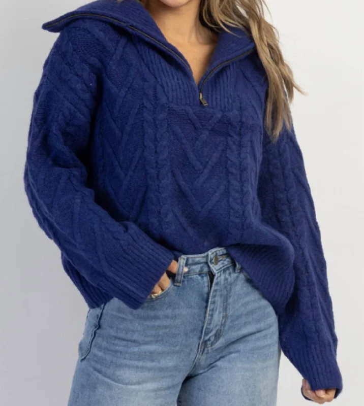 Comfortable Casual Women's Clothing Franco Half Zip Sweater In Cobalt Blue