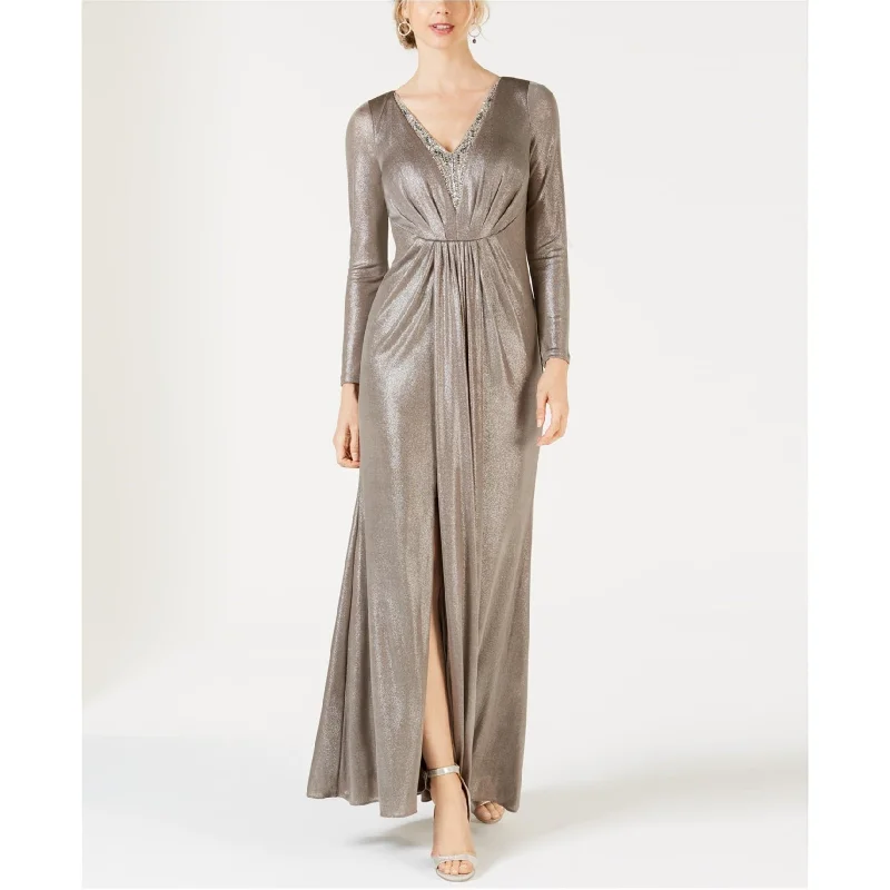 Women's Evening Outfit Adrianna Papell Womens Embellished Gown Dress, Metallic, 2