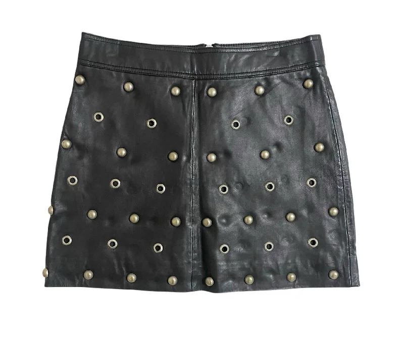 Women's Clothing Outfit Set Women's Leather Grommet Stud Mini Skirt In Black