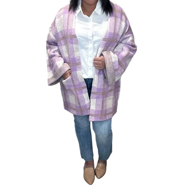 Women's Office Outfit Charli Swing Cardigan In Lilac Plaid