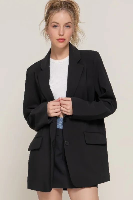 Affordable Women's Apparel Long slv front button closure blazer