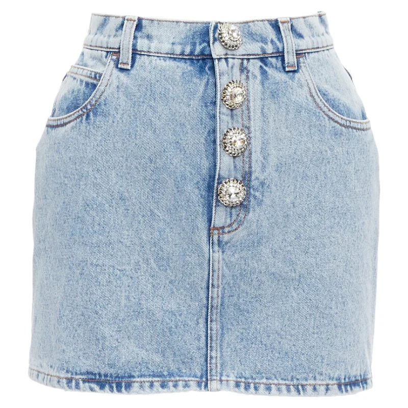 Women's Casual and Dressy Outfits Alessandra Rich Washed Denim Crystal Embellished Mini Skirt