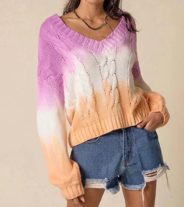 Trendy Women's Dresses Online Tie Dye Sweater In Purple/white/coral