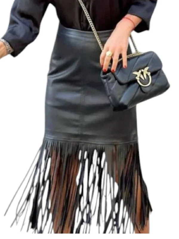 Women's Outfit For The Office Tombstone Fringe Skirt In Black