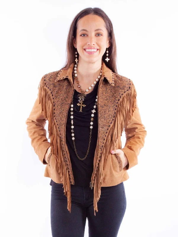 Women's Luxury Apparel Scully Womens Rodeo Fringe Tan Leather Leather Jacket