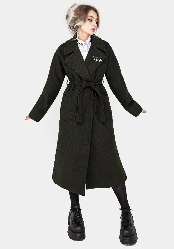 Women's Athleisure Apparel Meltdown Oversized Coat with Brooch - Green