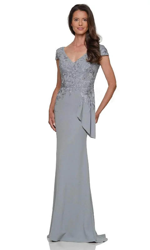 Stylish Women's Outerwear Apparel Rina di Montella RD2960 - Cap Sleeves Embroidered Evening Gown