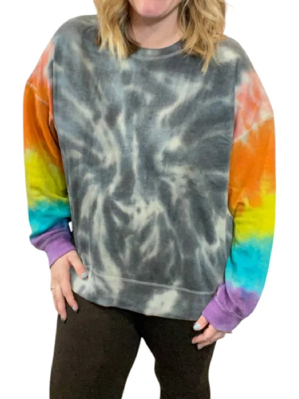 Casual Style for Busy Women Rainbow Sleeve Tie Dye Sweater In Multi Color