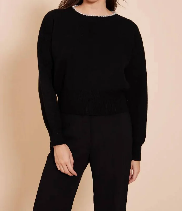 Women's Clothing Apparel Sets Carota Pearl Sweater In Black