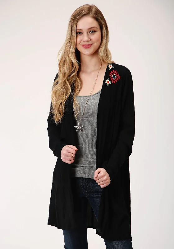 Women's Trendy Attire Roper Womens Black Rayon/Nylon Western Embroidery Cardigan