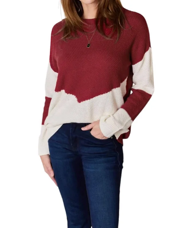 Women's Comfortable Lounge Outfit Full Size Color Block Dropped Shoulder Knit Top In Red