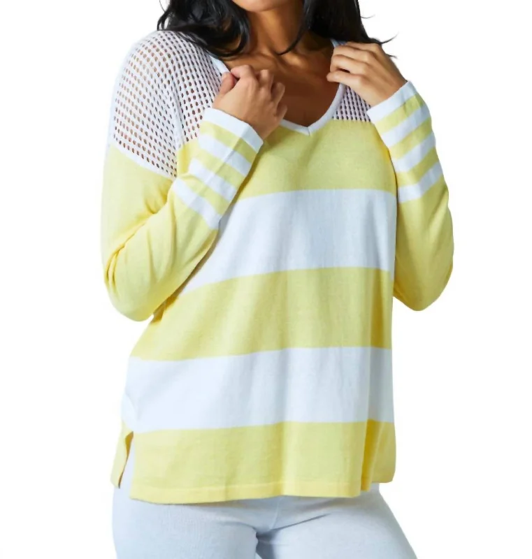 Flash Sale Or Flash Sales Crochet V-Neck Sweater In White/lemon