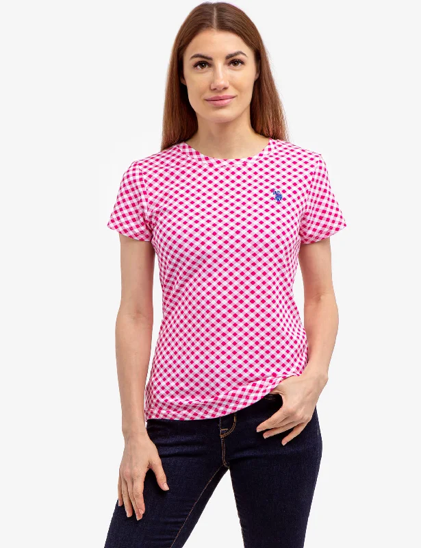 Women's Transitional Apparel GINGHAM CREW NECK T-SHIRT