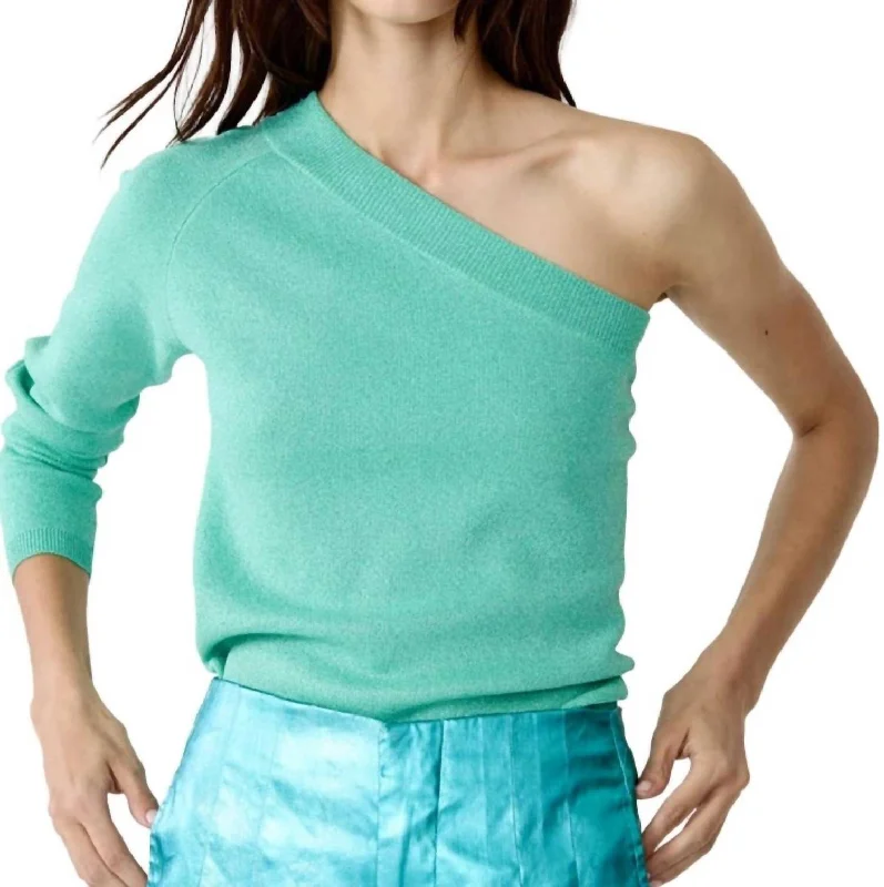 Clothing For Women One Shoulder Glitter Knitted Top In Turquoise