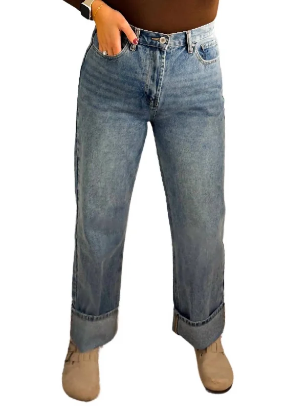 Affordable Women's Clothing Sale Online Cuffed Boyfriend Denim Jeans In Blue