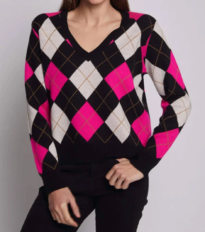 Fashion-forward Women's Clothing Argyle Pullover In Black Wool Blend