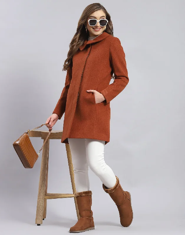 Women's Trendy Outfits Women Rust Solid Collar Full Sleeve Coat