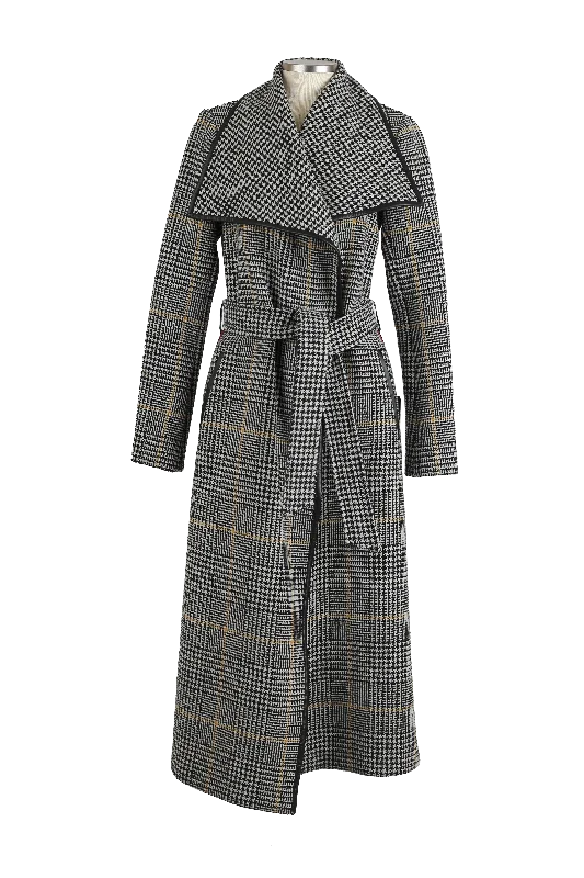 Women's Plus-Size Outfit Houndstooth Wool Overcoat