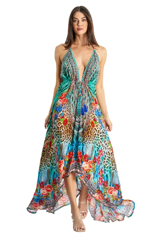 High-Fashion Women's Clothing Demetra Halter Maxi Dress