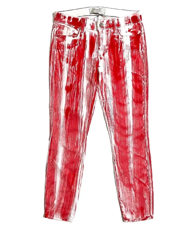 Women's Outdoor Attire Women's Shya Crop Mid Rise Stretch Brushstroke Jeans In Red+White