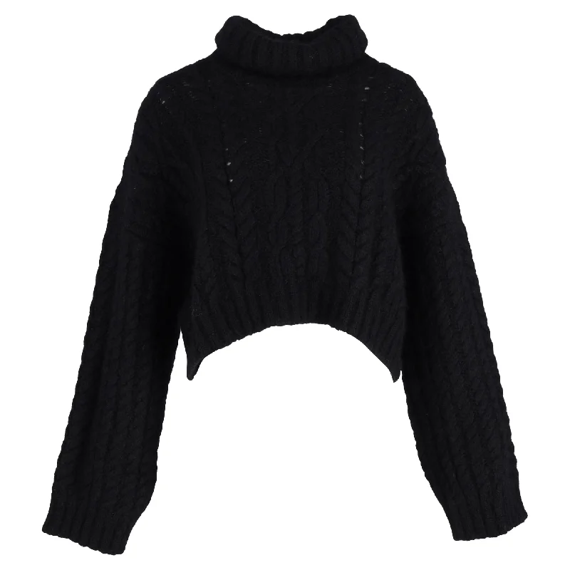 Women's Timeless Attire Balmain Cable-Knit Turtleneck Sweater in Black Wool