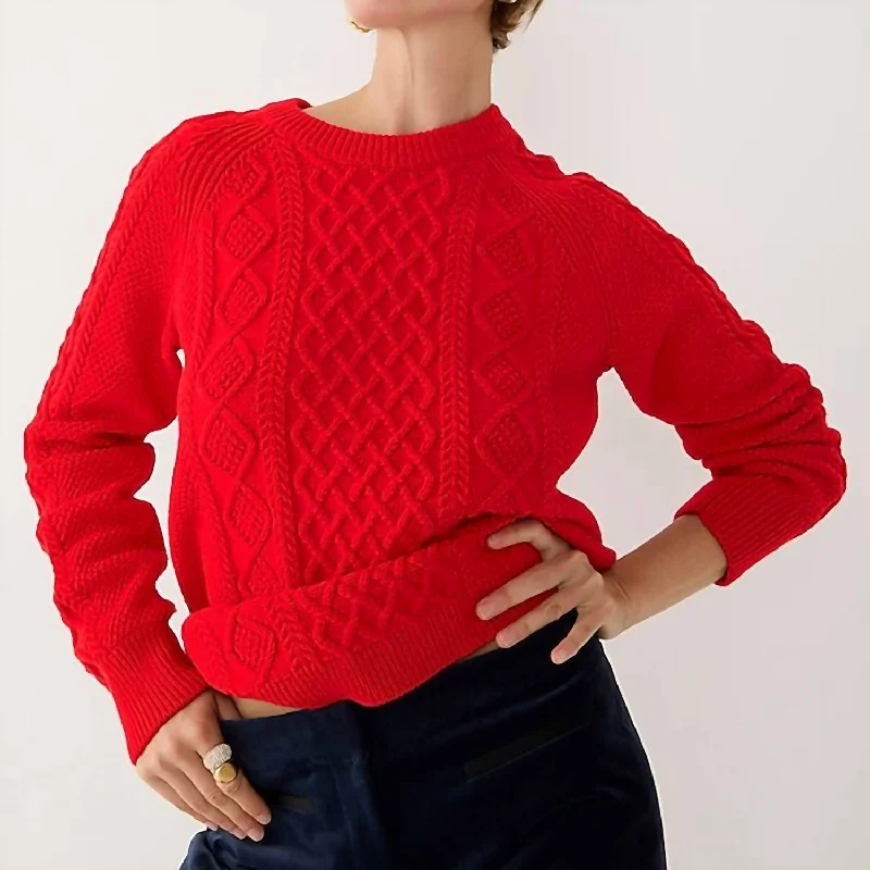 Casual and Comfortable Outfits Cotton Cable Knit Sweater In Red