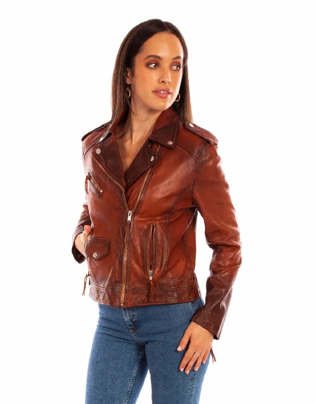 Women's Clothing For Work Scully Womens Motorcycle Zip Vintage Brown Leather Leather Jacket