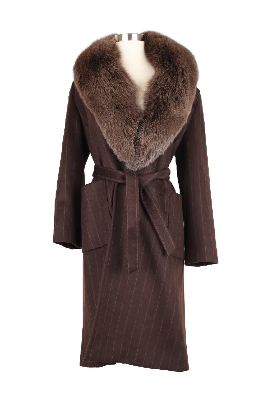 Women's Evening Wear Long Wool Dress Coat Jacket w/ Fur Collar