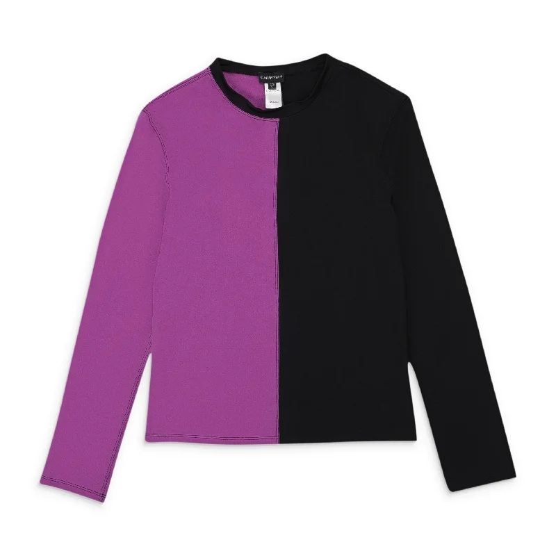 Women's Transitional Apparel CALLIPYGIAN COLORBLOCK LS CREW PURPLE BLACK SHIRT