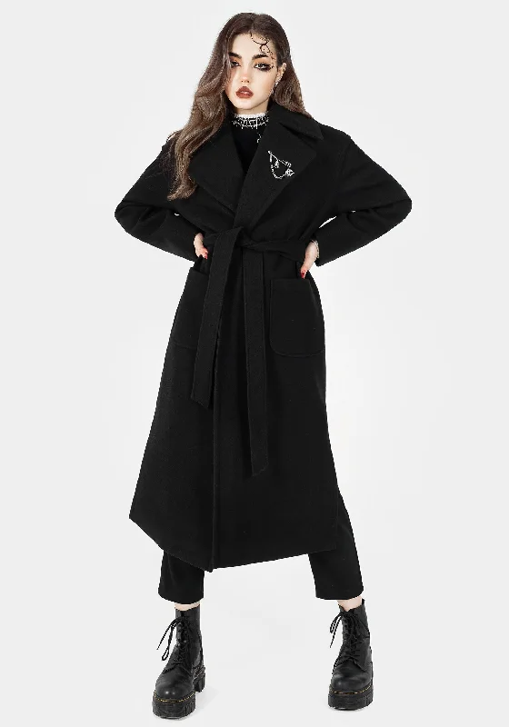 Women's Formal Apparel Meltdown Oversized Coat with Brooch - Black