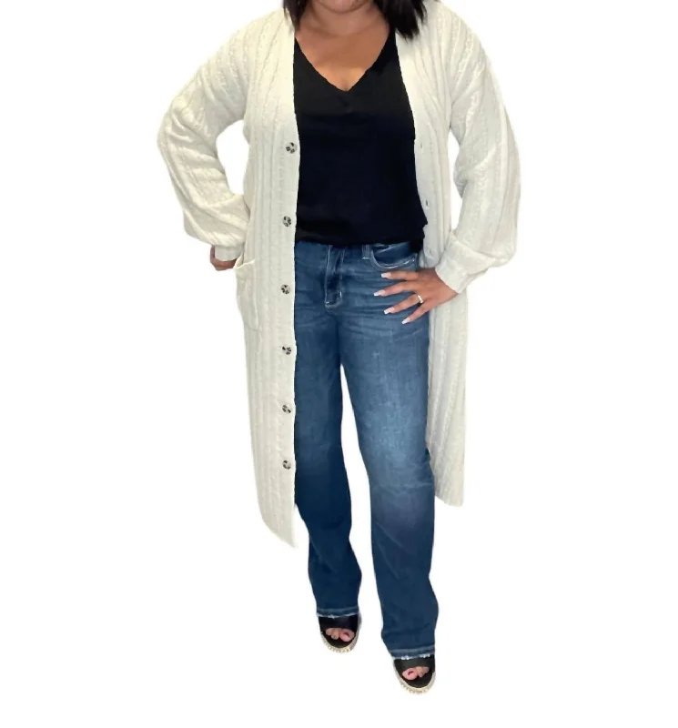 Charming Women's Outfit For Special Occasions Button Up Sweater Cardigan In Vanilla