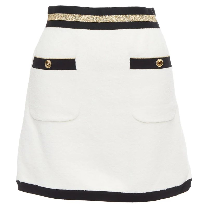 Women's Activewear for Exercise and Sports Chanel Cotton Tweed Nautical CC Gold Button A-Line Skirt