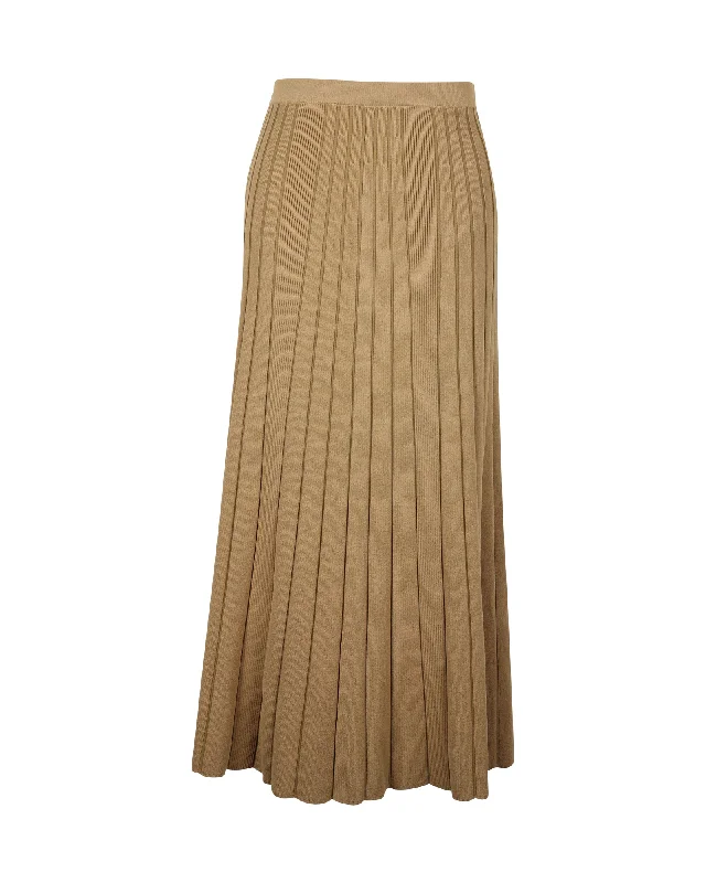 Women's Stylish Outerwear Sandro Paris Ribbed Pleated Midi Skirt in Khaki Viscose