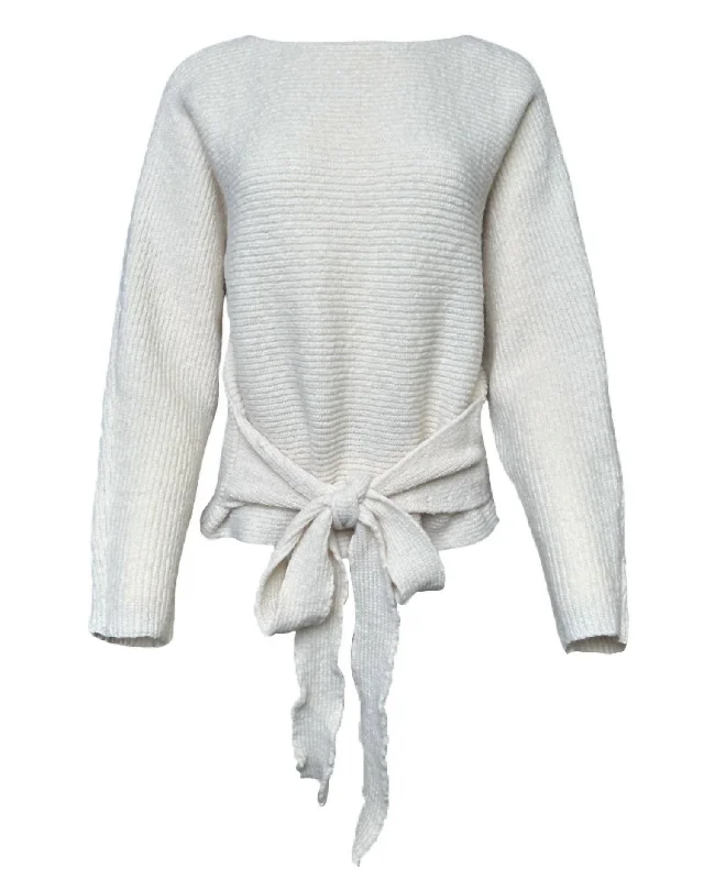 Casual Garments For Women Women's Longsleeve With Tie Sweater In Cream