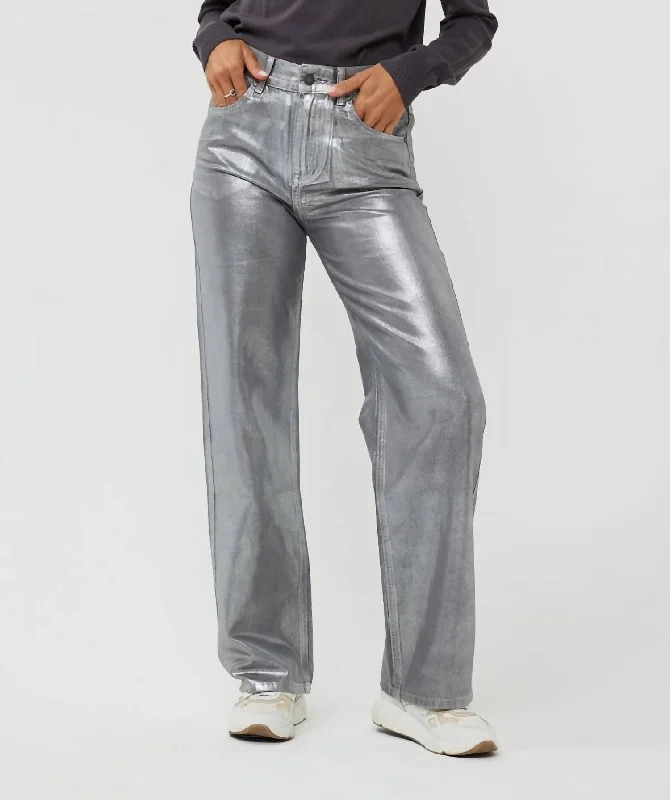 Timeless Women's Fashion Styles Metallic Coated Jeans In Dark Grey