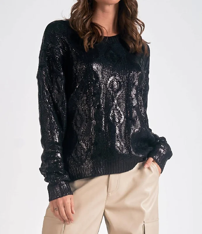 Vintage-Inspired Garments Metallic Crewneck Sweater In Black