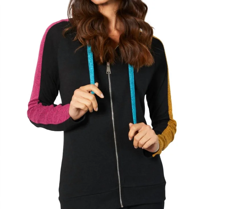 Women's Luxury Attire Zip Up Hoodie Cardigan In Black/combo (A/s)