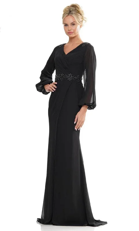 Women's Cozy Winter Attire Marsoni by Colors MV1273-1 - Lon Sleeve Ruched Detailed Long Gown