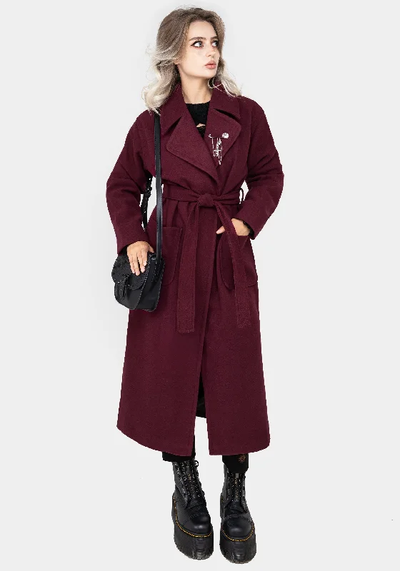 Charming Women's Holiday Apparel Meltdown Oversized Coat with Brooch - Red