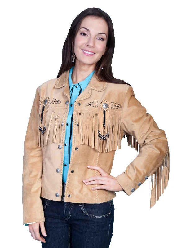 Affordable Women's Fashion Scully Leather Womens Beaded Fringe Conchos Boar Suede Jacket Old Rust